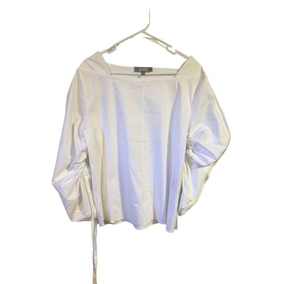 Marled scrunch sleeve size Large white blouse - Picture 1 of 4